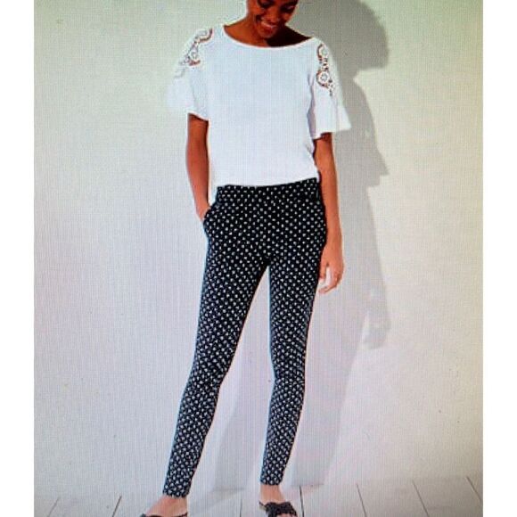 LOFT Women’s size 2 Marisa Skinny Ankle Pants Black/White Polka Dot - Picture 1 of 11